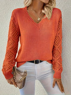 Stilvoller Langarm-V-Ausschnitt-Pullover