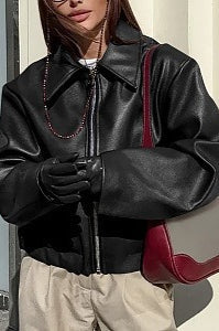 Jacke mit Kunstleder in Rot
