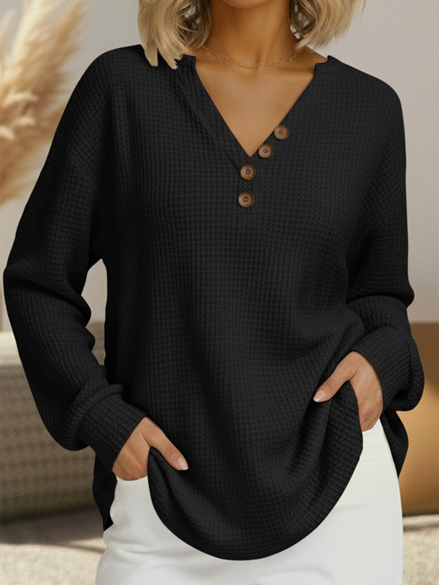 Damen Strickpullover mit V-Ausschnitt und Knopfdetails