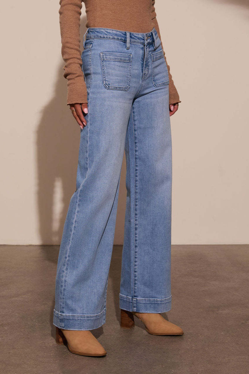 Jeans mit weitem Bein und hoher Taille in Schwarz
