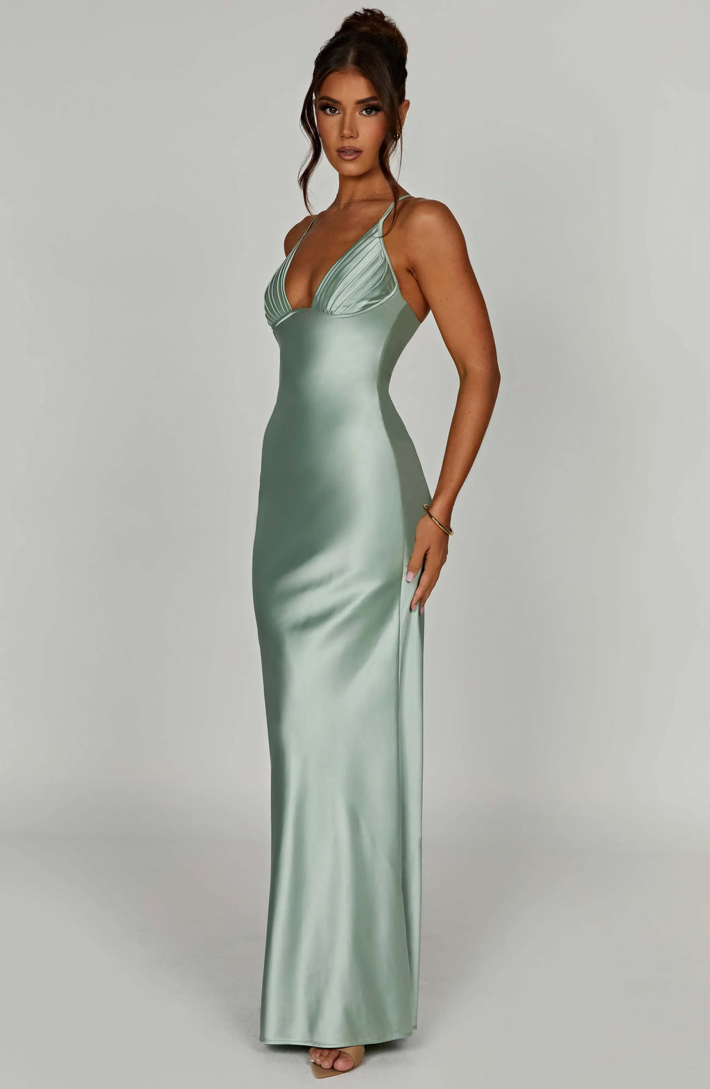 Miriam – Satin-Maxikleid mit Neckholder und Falten