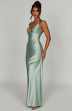 Miriam – Satin-Maxikleid mit Neckholder und Falten