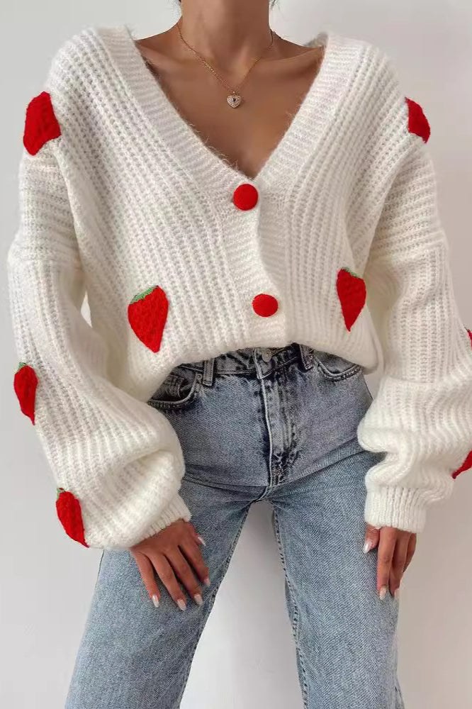 Pullover mit Strickstruktur in Weiß mit V-Ausschnitt