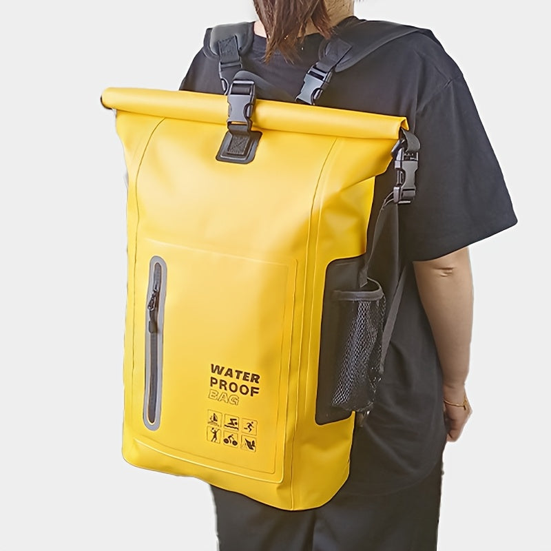 Wasserdichter 25L Rolltop-Rucksack mit mehreren Fächern, stabiler Schnallenversiegelung sowie Netz-Seitentasche