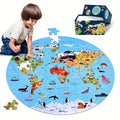 70-teiliges Tierbodenpuzzle: Rundes Weltkarten-Design für Kinder