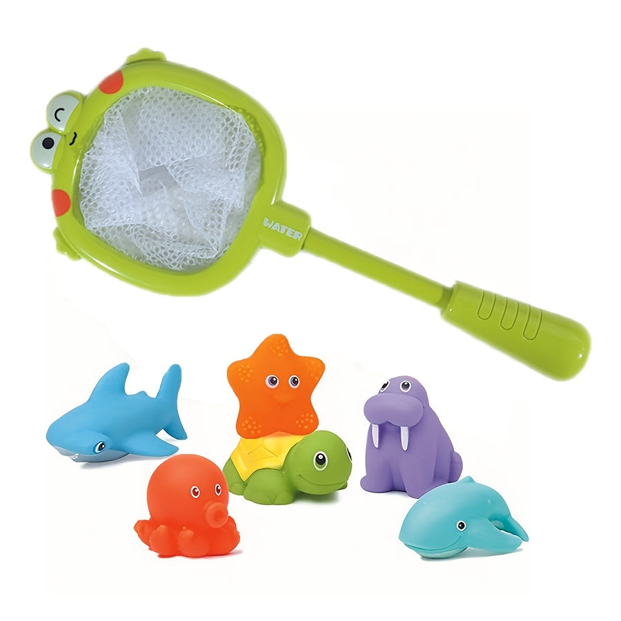 Badewannenspielzeug-Set mit Netzen – Schwimmende Meeresbewohner sowie Wasserspritzer
