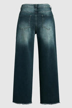 Mid-Rise Straight-Leg-Jeans mit ausgefranstem Saum und aufgesetzten Taschen