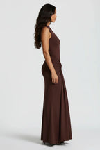Damen Maxikleid mit Drapierung und Rundhalsausschnitt