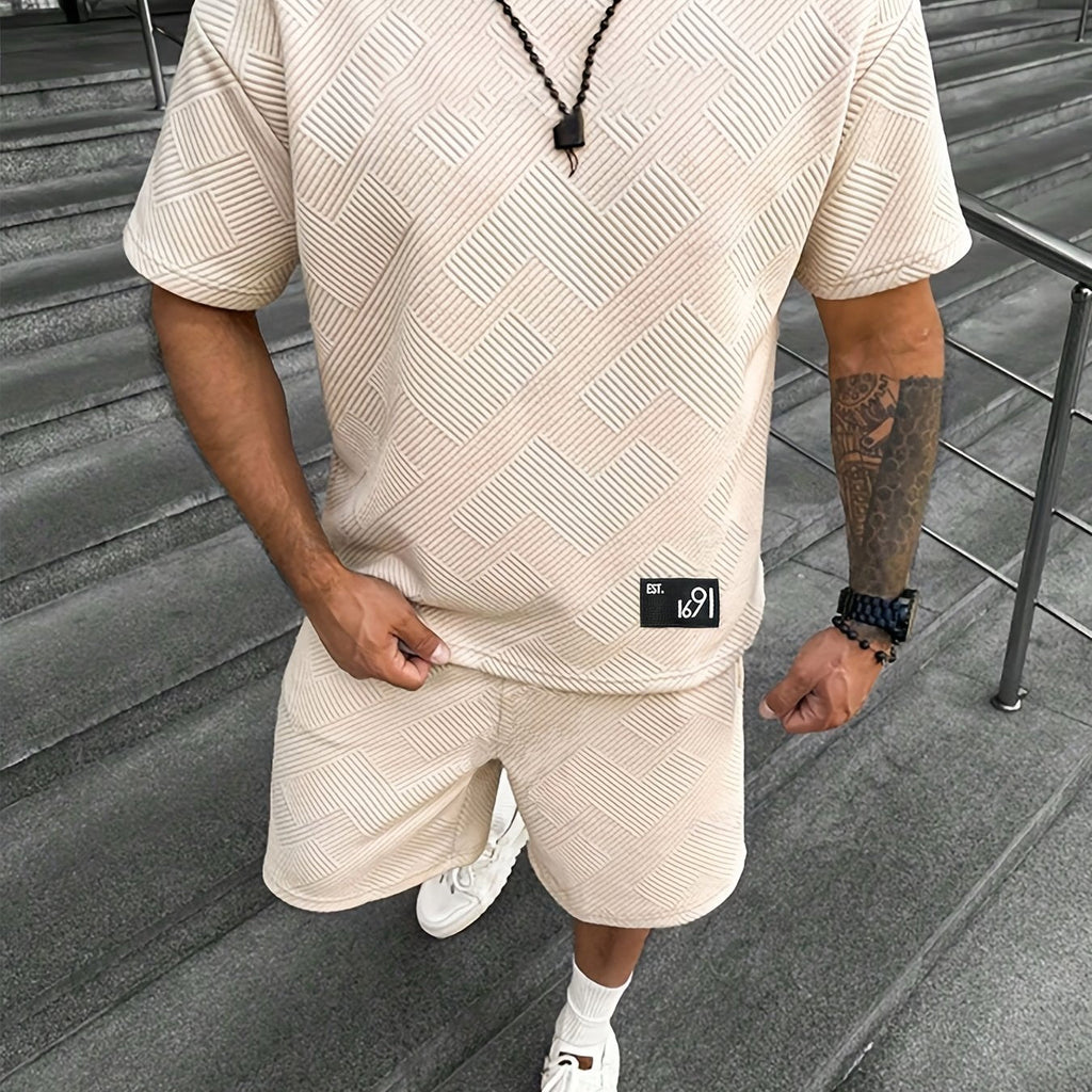 Herren Modisch Jacquard T-Shirt und Shorts Set – Lässig und Sportlich für Warme Tage