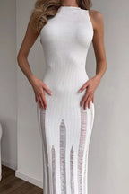 Maxikleid mit Strickstruktur in Braun