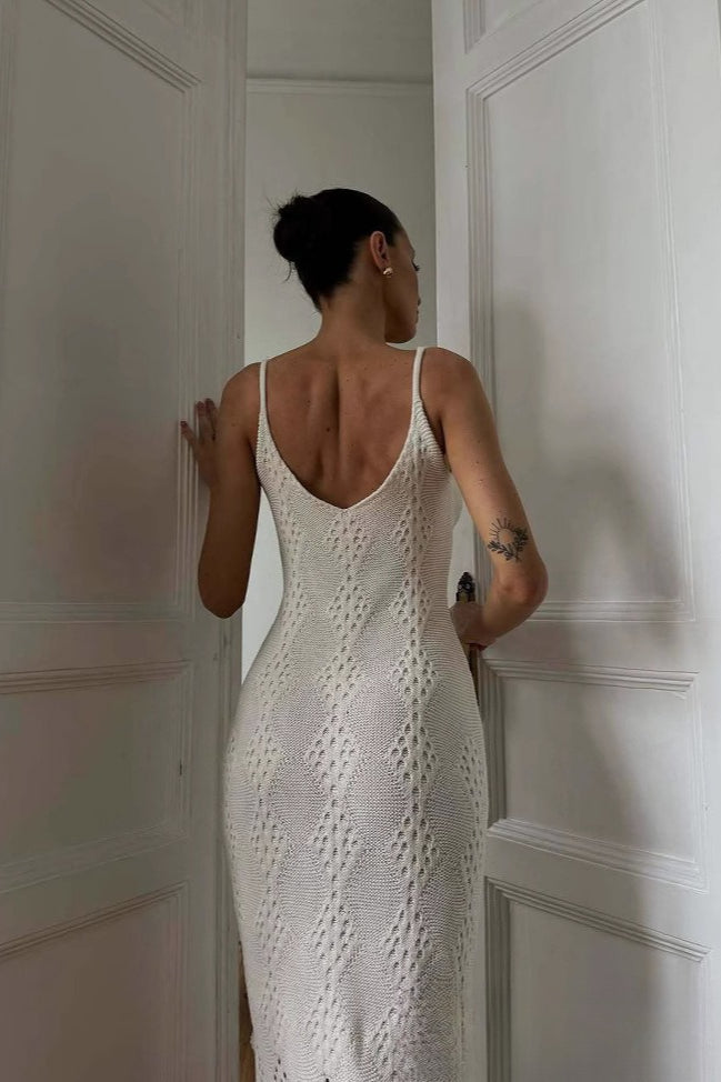 Maxikleid mit V-Ausschnitt und Schlitz in Weiß