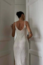Maxikleid mit V-Ausschnitt und Schlitz in Weiß