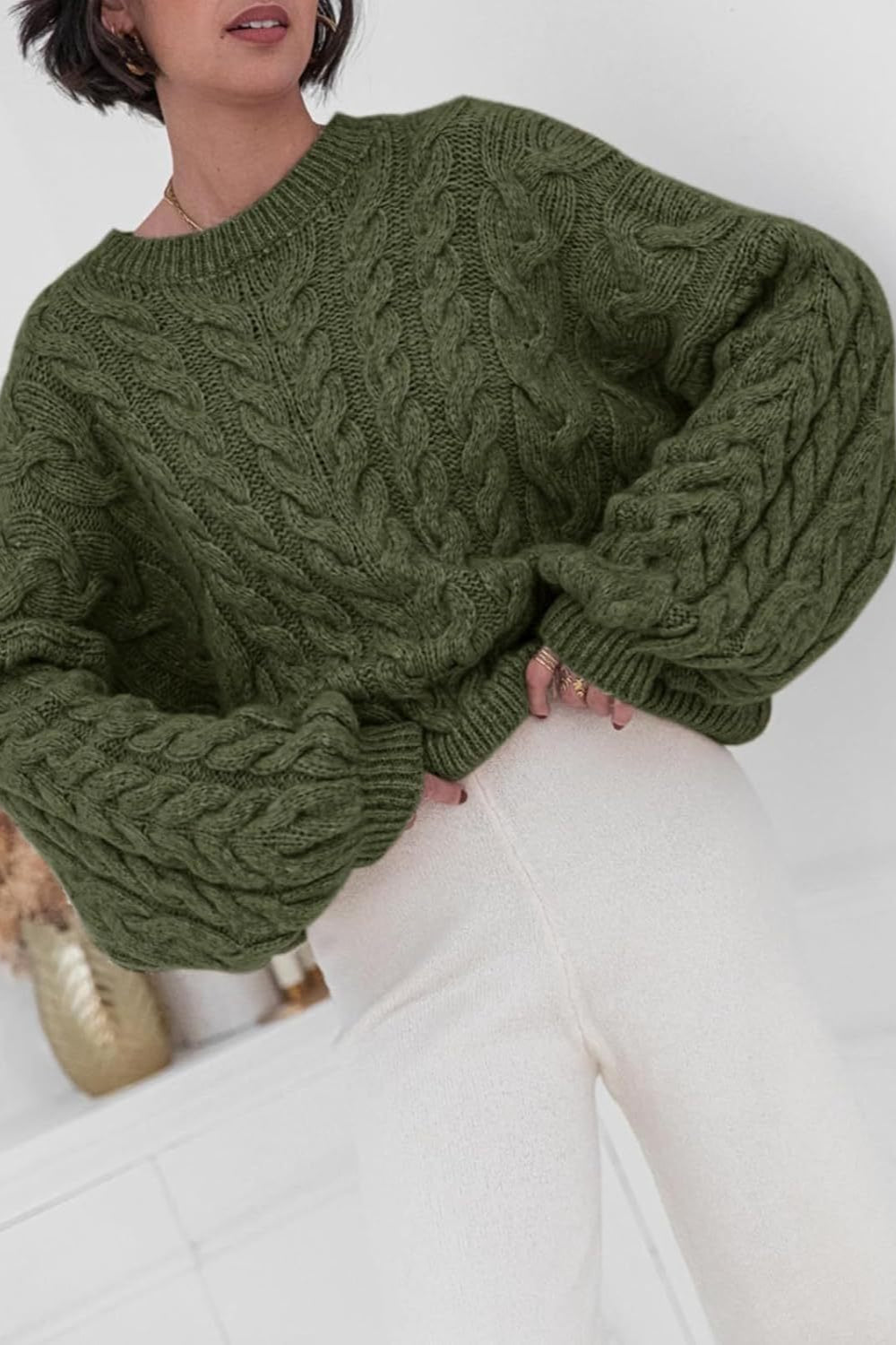 Pullover mit Strickstruktur in Weiß mit Rundhalsausschnitt