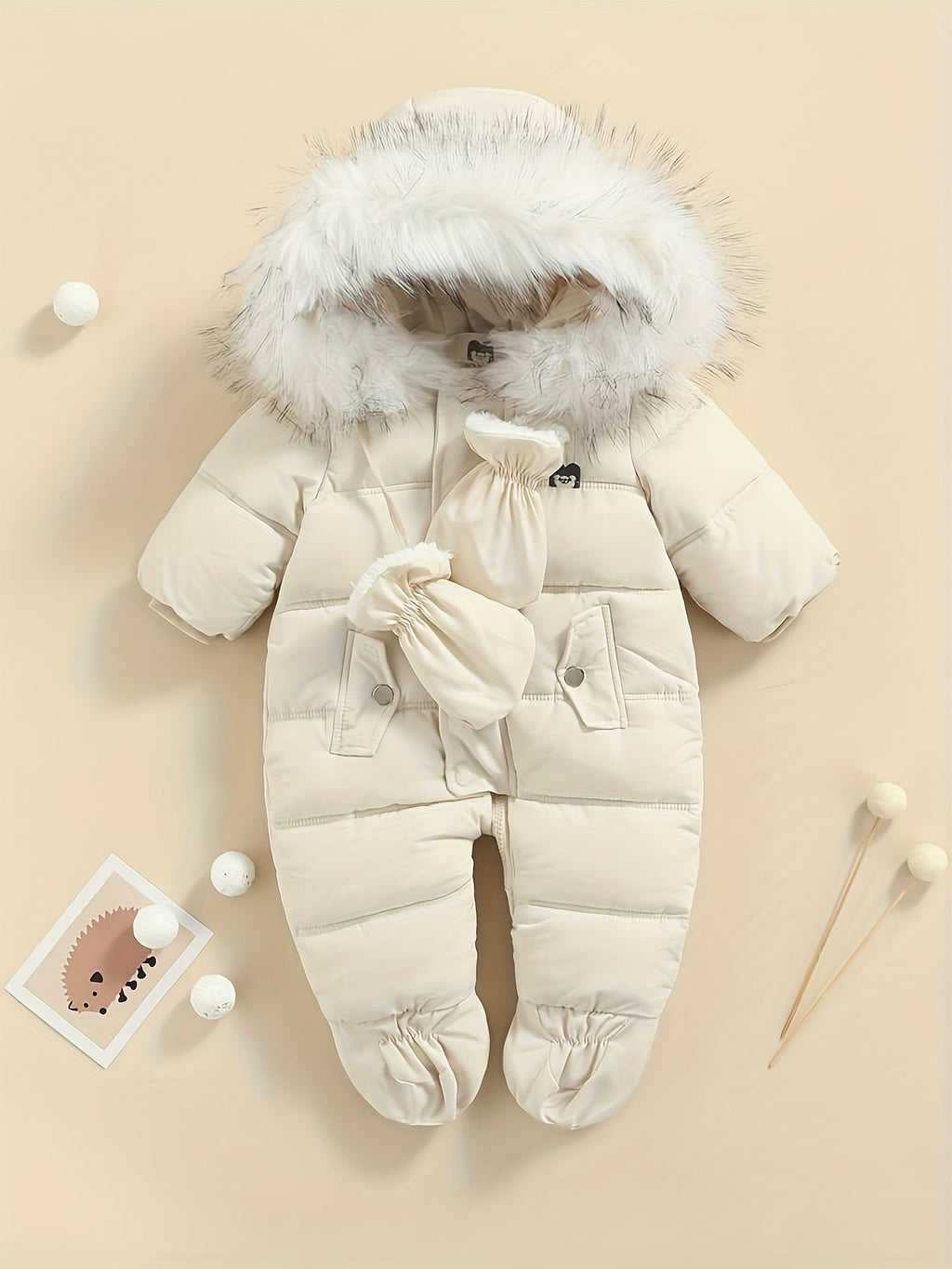 Snowy Baby Strampler – Warmer Winter-Overall inklusive Kapuze für draußen