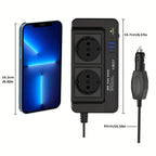 Kompakter 200W Auto-Stromwandler: Dual-Steckdosen & Quad USB