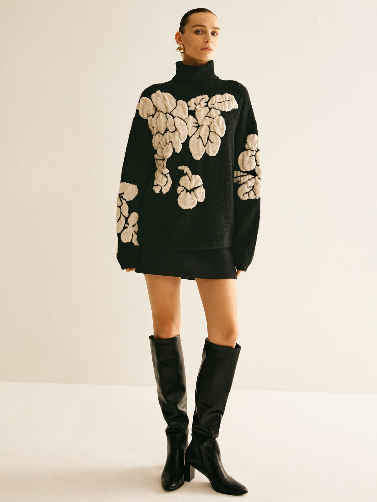 Pullover mit Rollkragen und Wolle