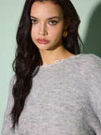 Pullover mit Spitze und Schleifendetail