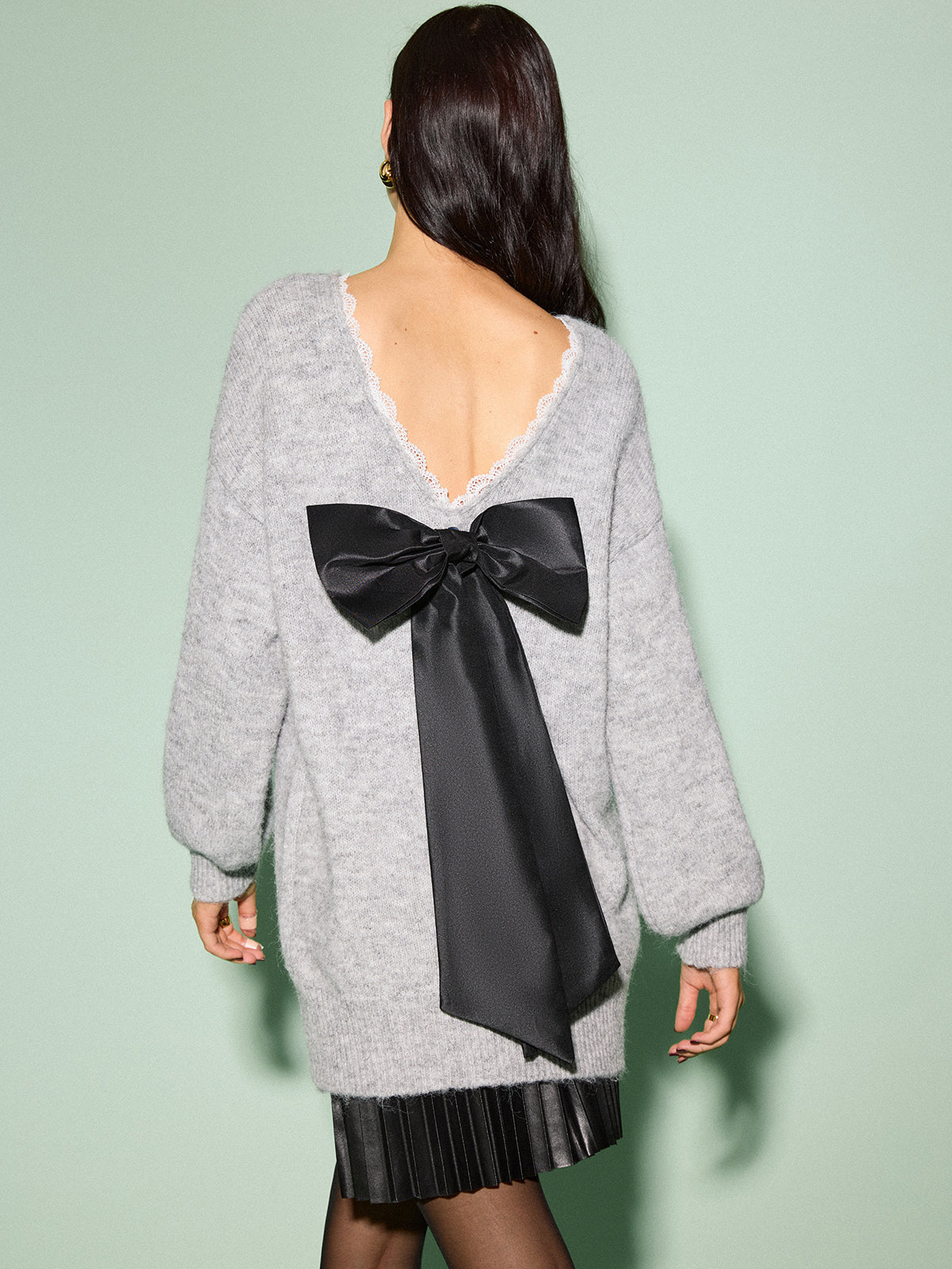 Pullover mit Spitze und Schleifendetail