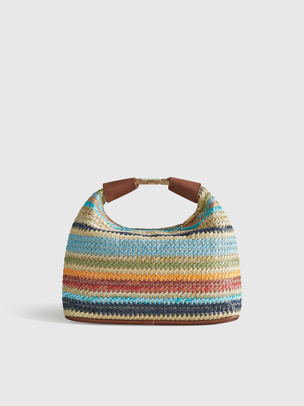 Handtasche aus Stroh im Streifen-Design mit Ledergurt