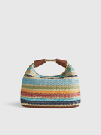Handtasche aus Stroh im Streifen-Design mit Ledergurt