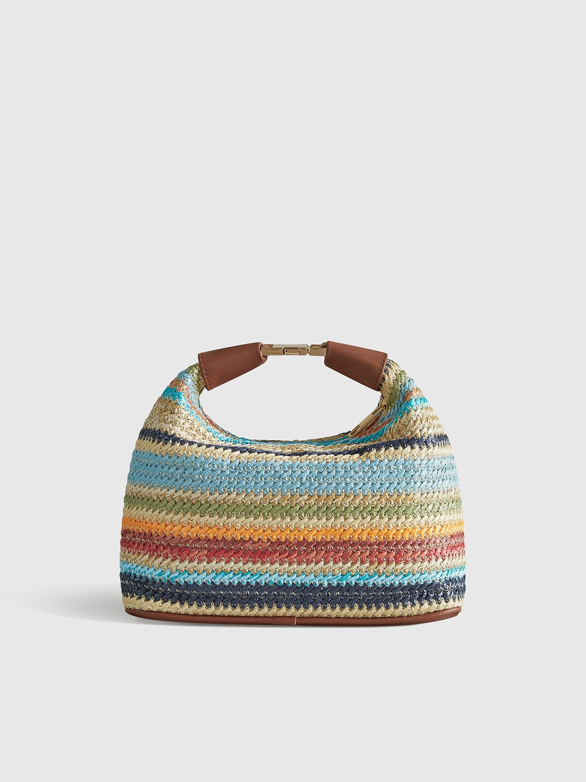 Handtasche aus Stroh im Streifen-Design mit Ledergurt