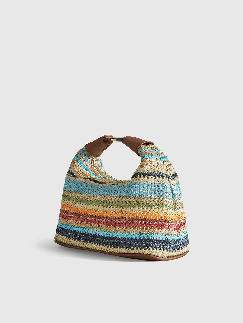 Handtasche aus Stroh im Streifen-Design mit Ledergurt