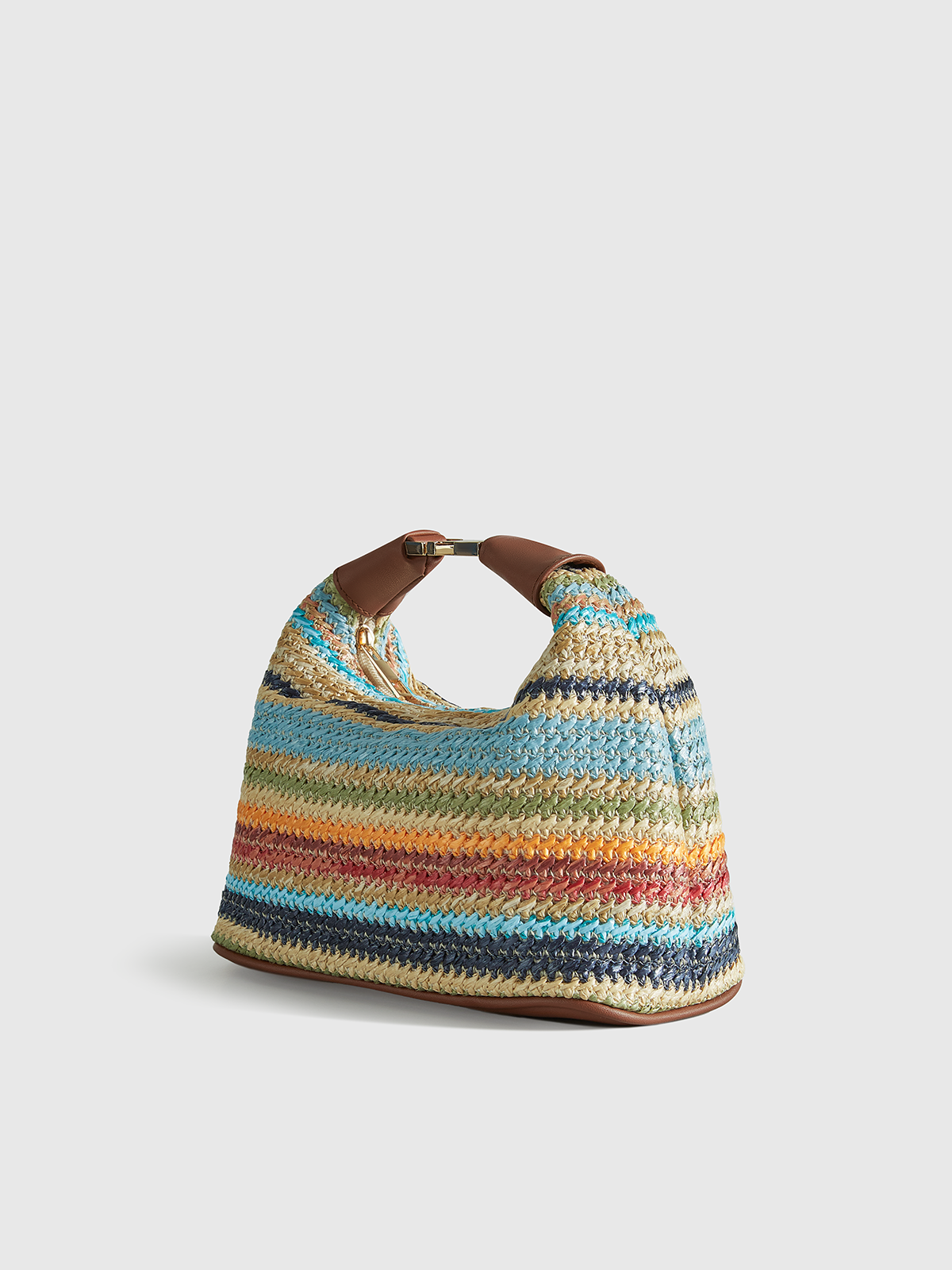 Handtasche aus Stroh im Streifen-Design mit Ledergurt