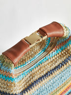 Handtasche aus Stroh im Streifen-Design mit Ledergurt
