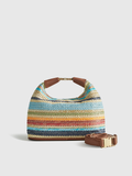 Handtasche aus Stroh im Streifen-Design mit Ledergurt