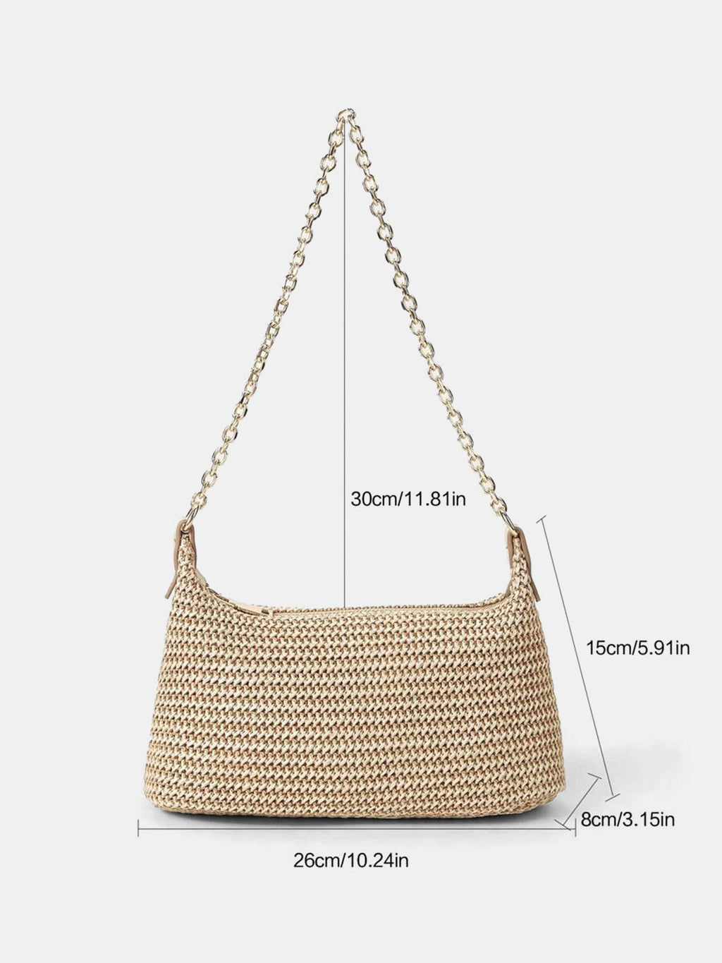 Schultertasche aus geflochtenem Stroh mit Kettenriemen