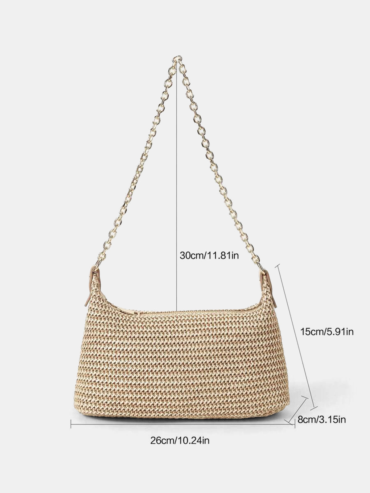 Schultertasche aus geflochtenem Stroh mit Kettenriemen