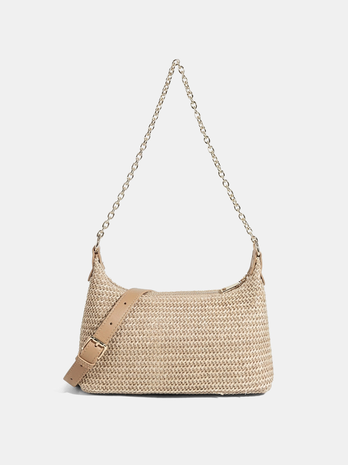Schultertasche aus geflochtenem Stroh mit Kettenriemen