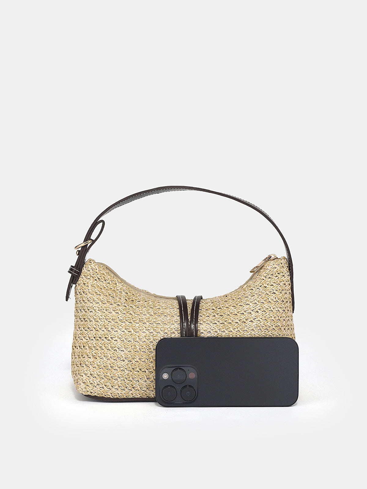 Hobo-Bag aus geflochtenem Stroh – Khaki