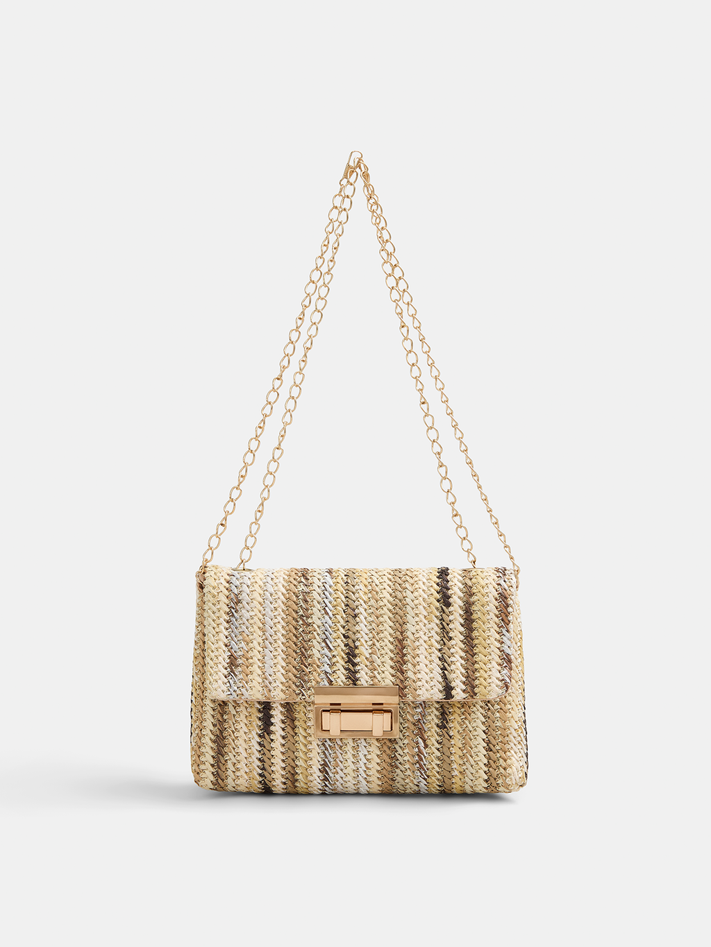 Schultertasche aus Stroh mit Kettenriemen