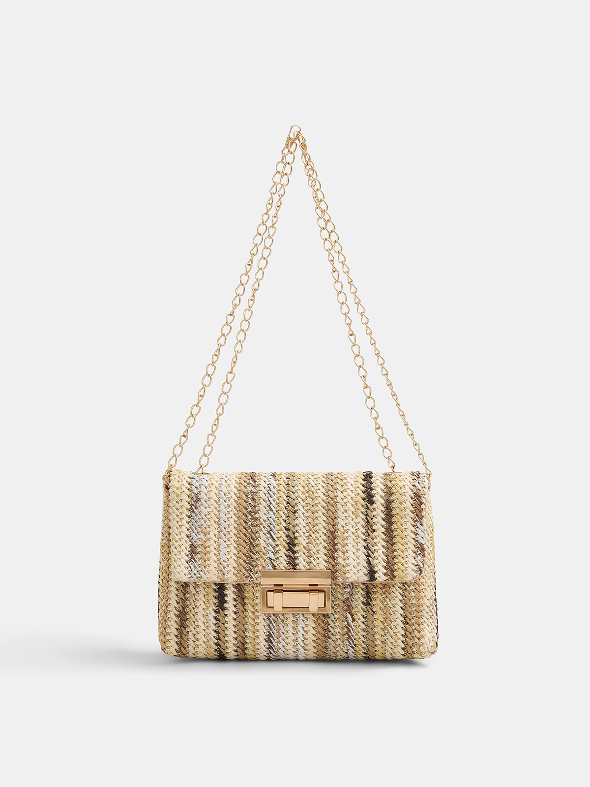 Schultertasche aus Stroh mit Kettenriemen