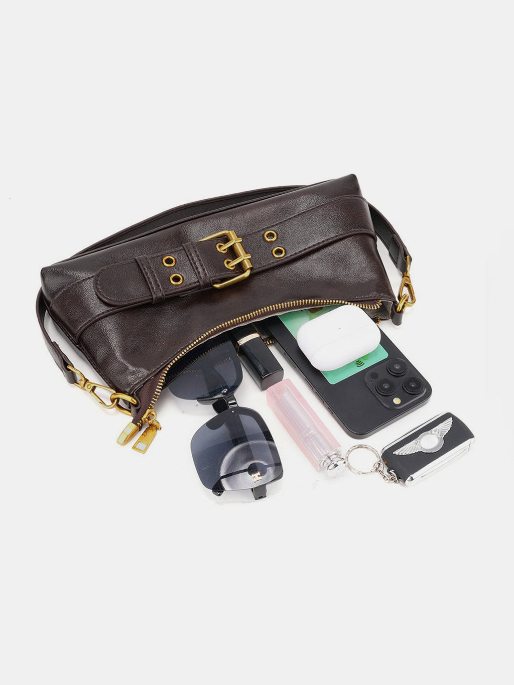 Baguette-Tasche im Retro-Stil mit Schnalle