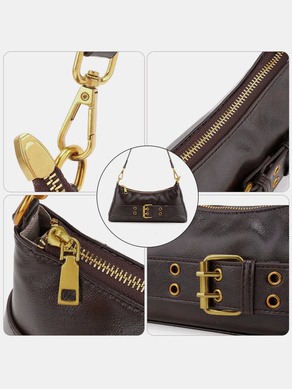 Baguette-Tasche im Retro-Stil mit Schnalle