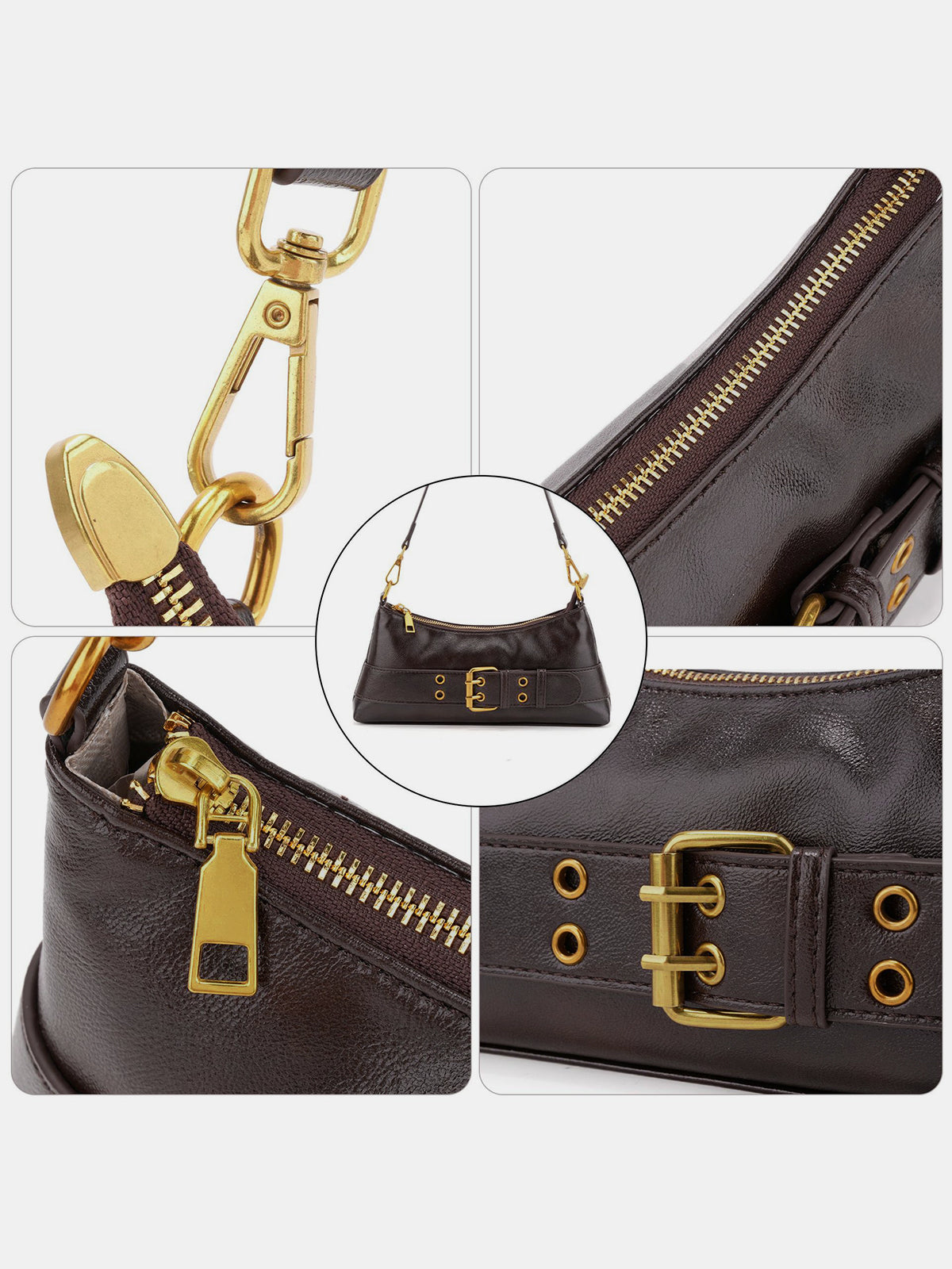 Baguette-Tasche im Retro-Stil mit Schnalle
