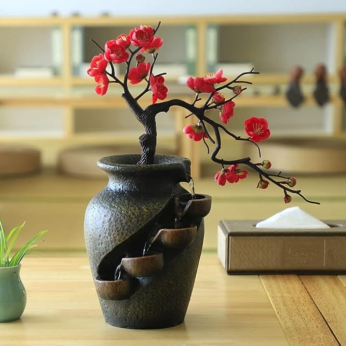 Zen Blossom Wasser-Vase – Beruhigende Bonsai-Dekoration inklusive Brunnen