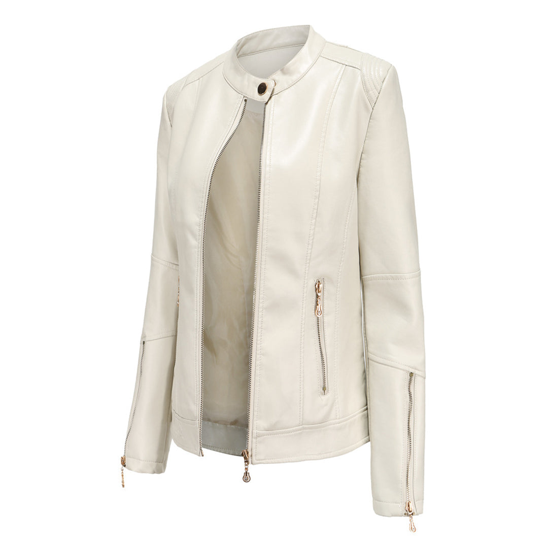 Elegante Lederjacke mit Rundhalsausschnitt und Knopfverschluss