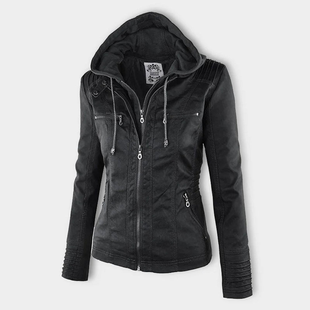 Wetterfeste Lederjacke mit Kapuze