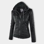 Wetterfeste Lederjacke mit Kapuze