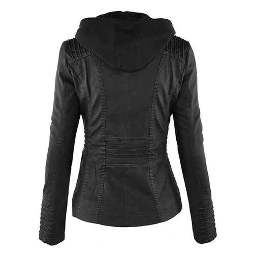 Elegante Biker-Lederjacke mit Kapuze
