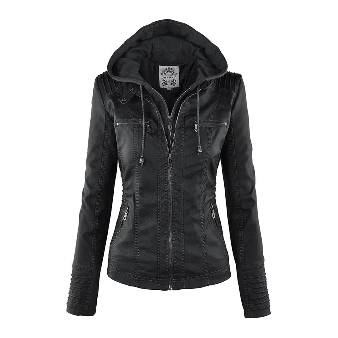 Elegante Biker-Lederjacke mit Kapuze
