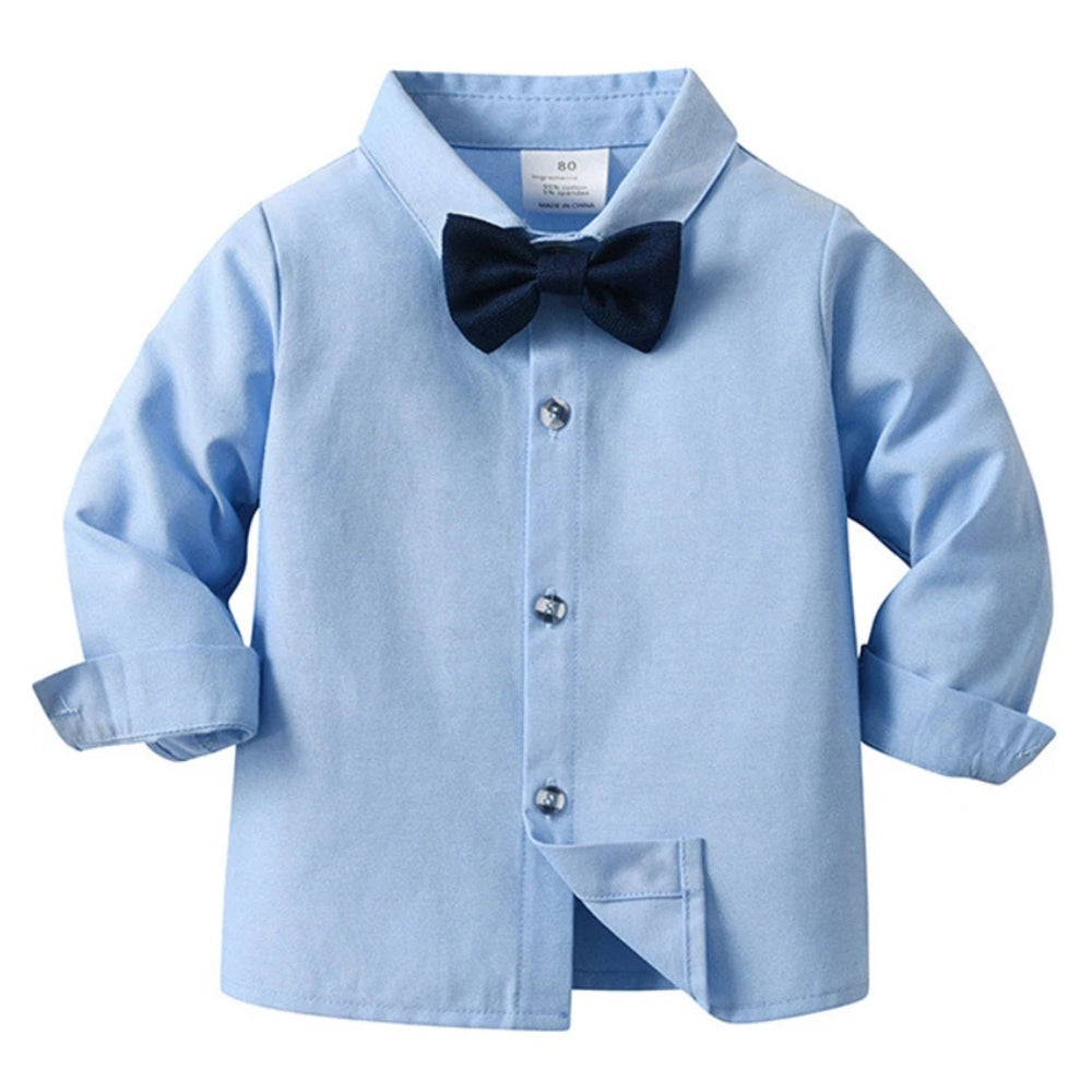 Schickes Jungenanzug 3-teilig – Blaues Hemd, Weste sowie Hose mit Fliege