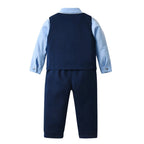 Schickes Jungenanzug 3-teilig – Blaues Hemd, Weste sowie Hose mit Fliege