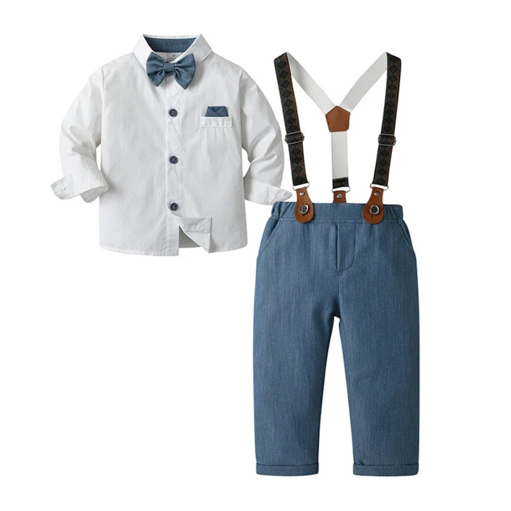 Schickes Jungenanzug 3-teilig – Blaues Hemd, Weste sowie Hose mit Fliege