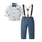 Schickes Jungenanzug 3-teilig – Blaues Hemd, Weste sowie Hose mit Fliege