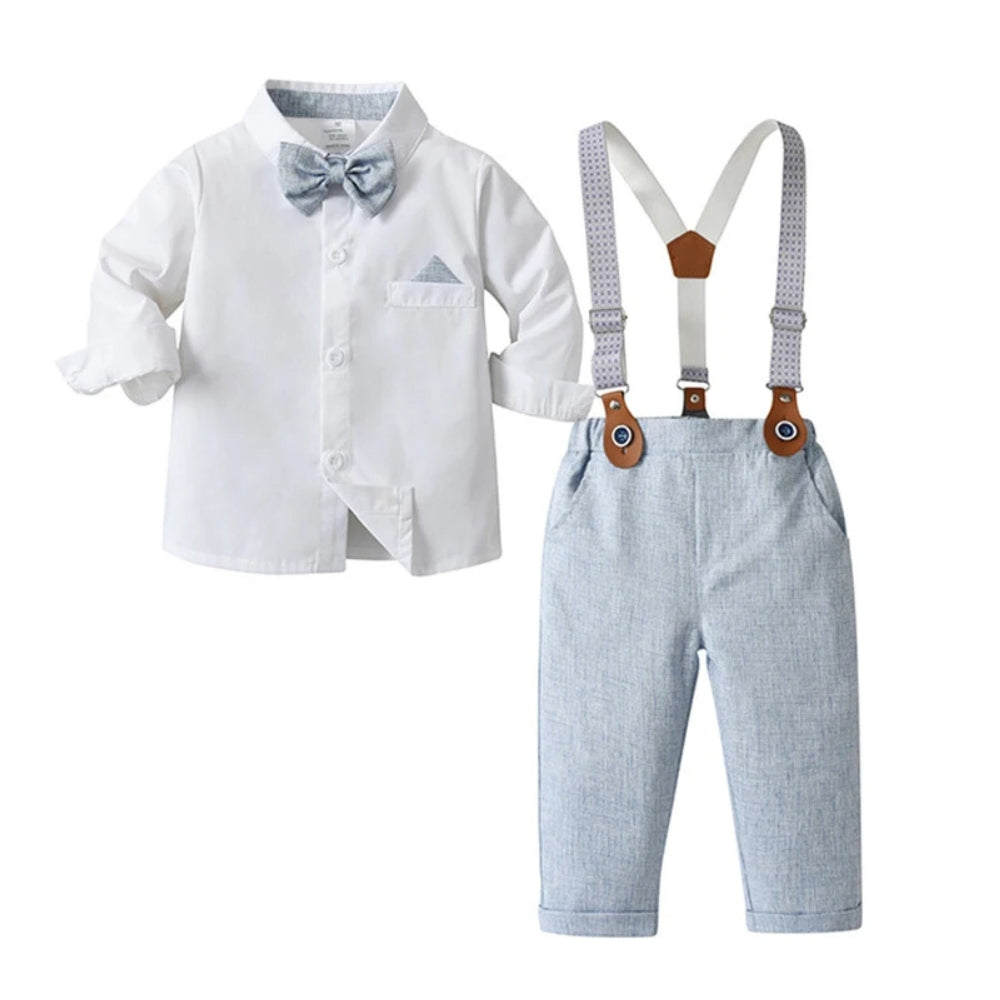 Schickes Jungenanzug 3-teilig – Blaues Hemd, Weste sowie Hose mit Fliege
