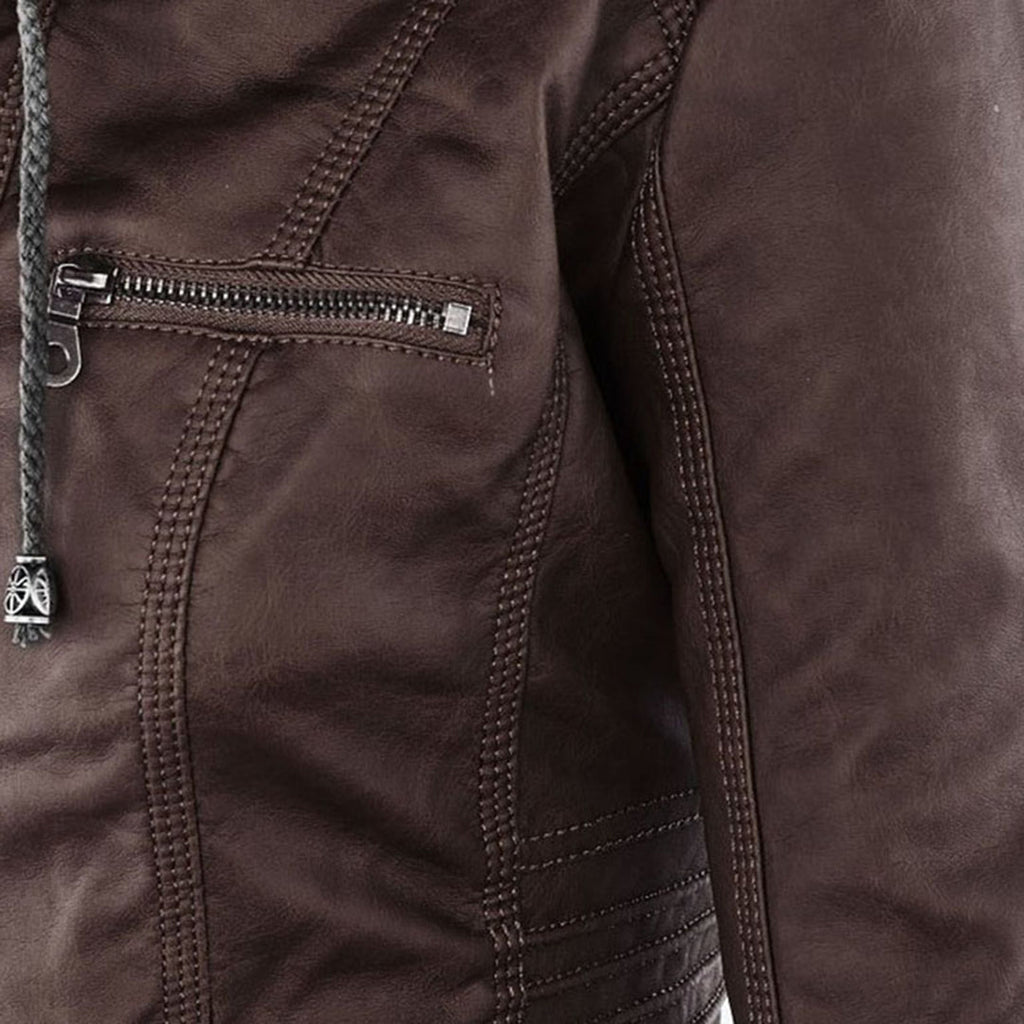 Wetterfeste Lederjacke mit Kapuze